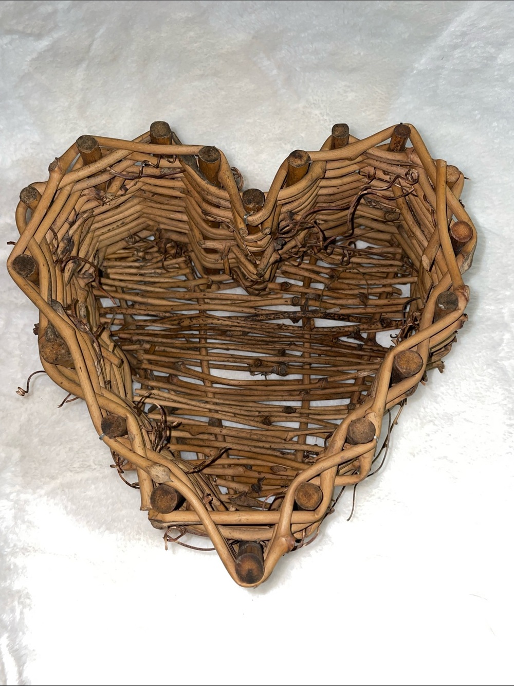 Heart-Shaped Woven Twig Basket - Natural Brown